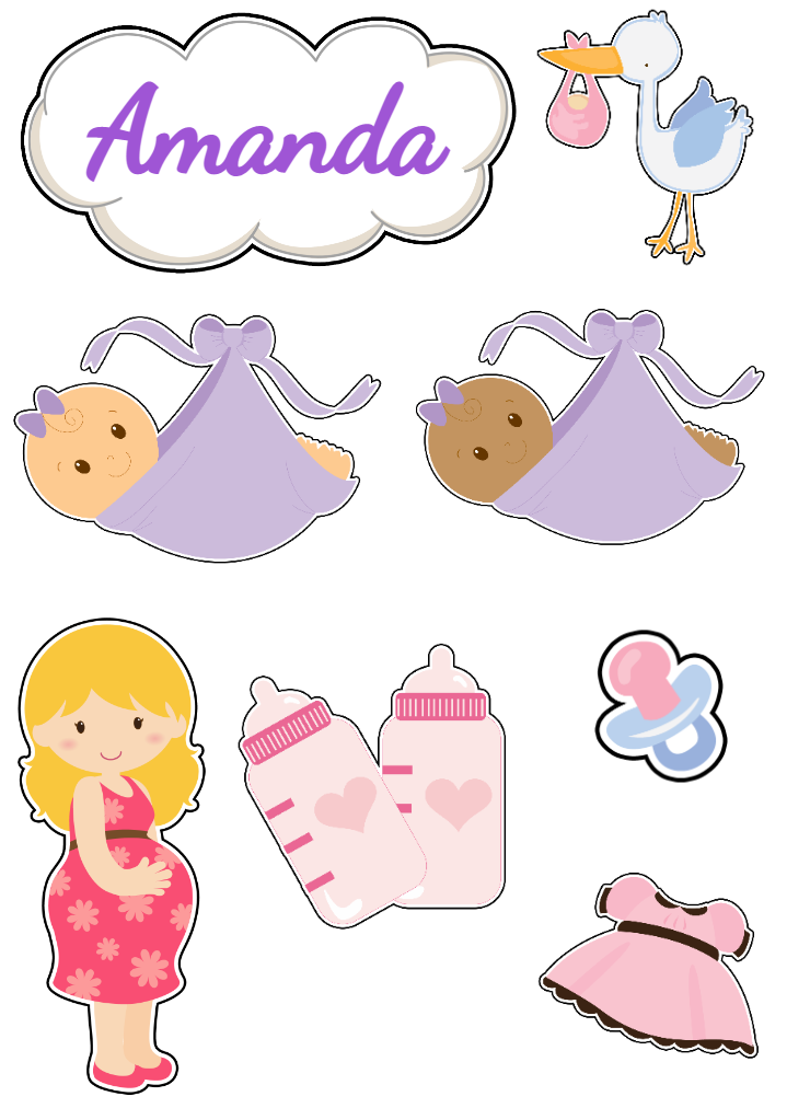 Kit Topo de Bolo Chá de Bebê Menina Editável para Imprimir Kit Topo de Bolo Chá de Bebê Menina Editável para Imprimir