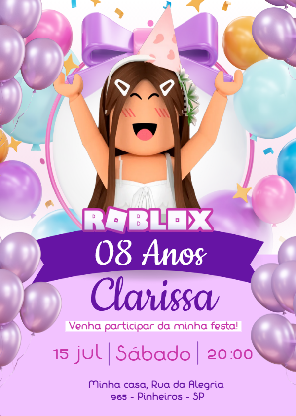 Convite de Aniversário Roblox Menina para Editar Online Convite de Aniversário Roblox Menina para Editar Online