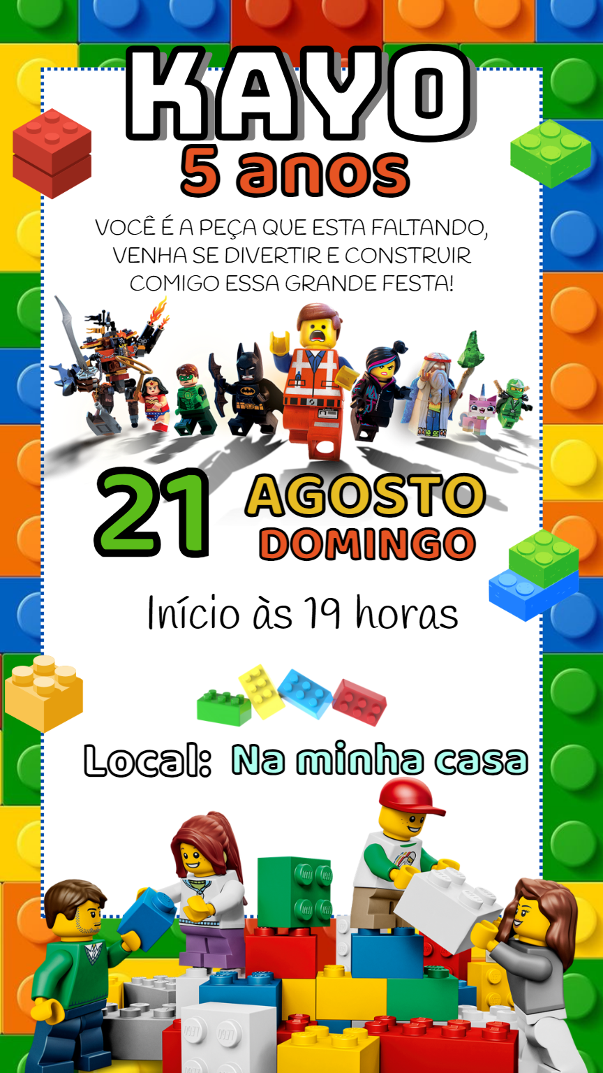 Convite Aniversário Lego Heróis com Personagens para Editar Convite Aniversário Lego Heróis com Personagens para Editar