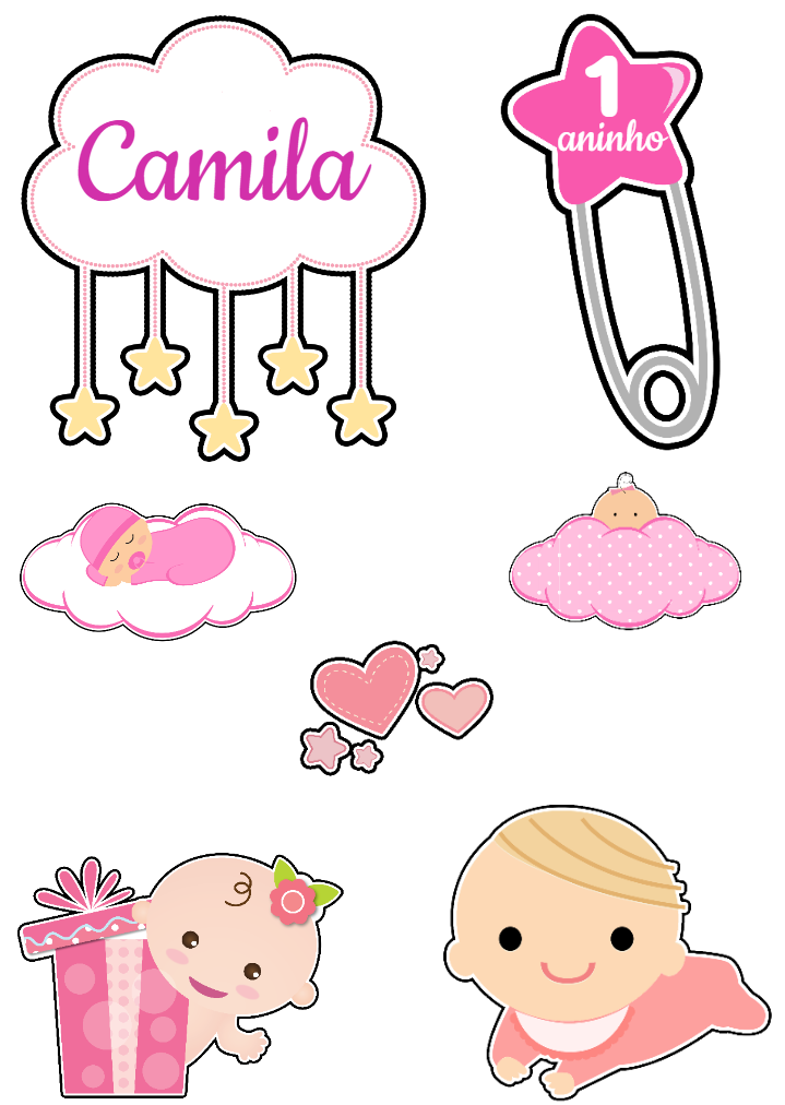 Topo de Bolo Bebê Menina Rosa para Editar e Imprimir Topo de Bolo Bebê Menina Rosa para Editar e Imprimir