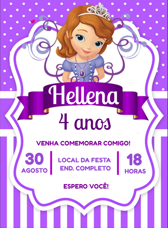 Convite de Aniversário Princesinha Sofia para Editar Online Convite de Aniversário Princesinha Sofia para Editar Online