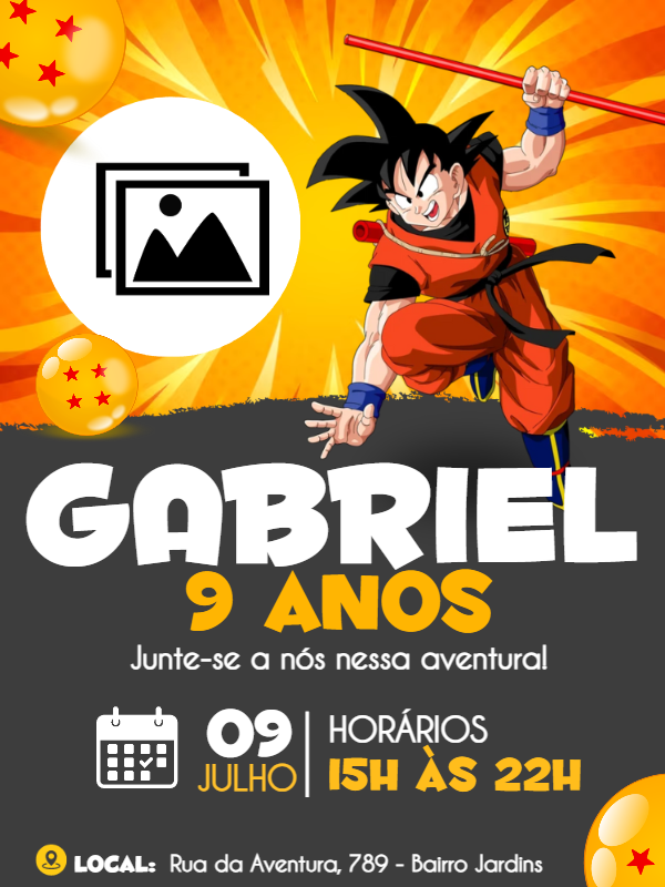 Convite de Aniversário Goku com Foto para Editar Online Convite de Aniversário Goku com Foto para Editar Online