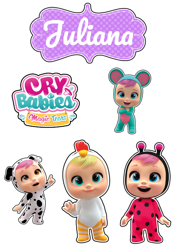 Topo de Bolo Cry Babies com Personagens para Editar Online Topo de Bolo Cry Babies com Personagens para Editar Online