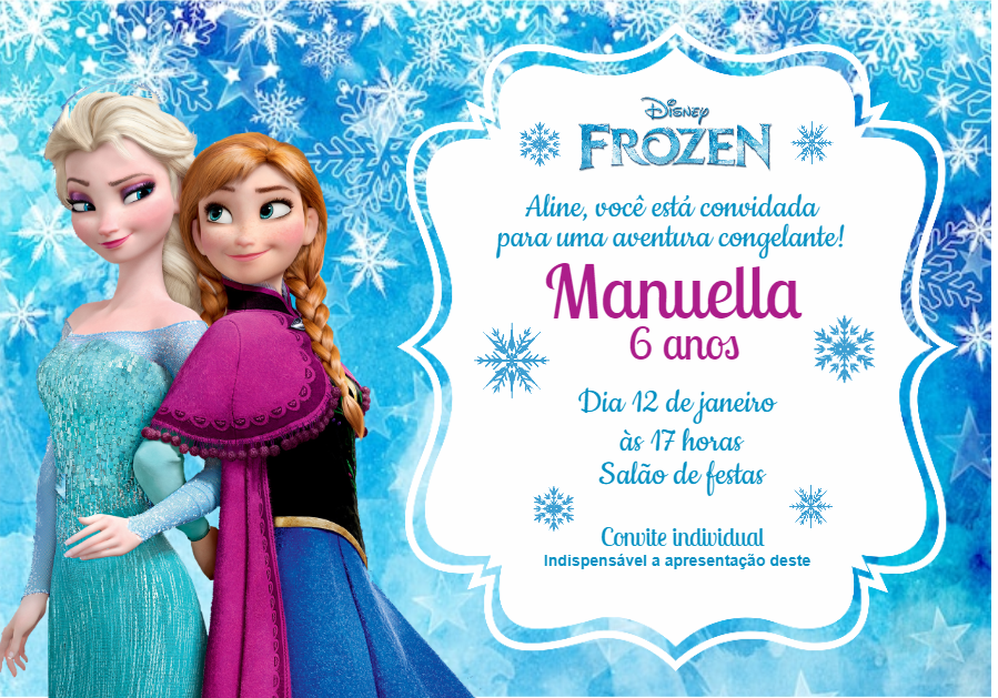 Convite de Aniversário Frozen com Elsa e Anna para Editar Convite de Aniversário Frozen com Elsa e Anna para Editar