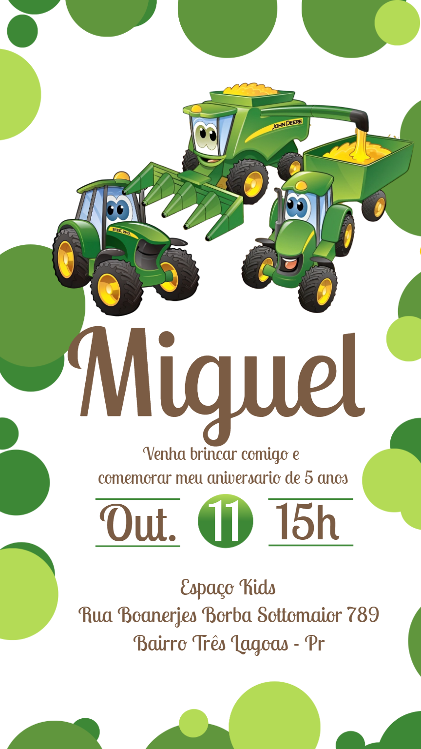 Convite Aniversário Trator Verde para Editar e Imprimir Convite Aniversário Trator Verde para Editar e Imprimir