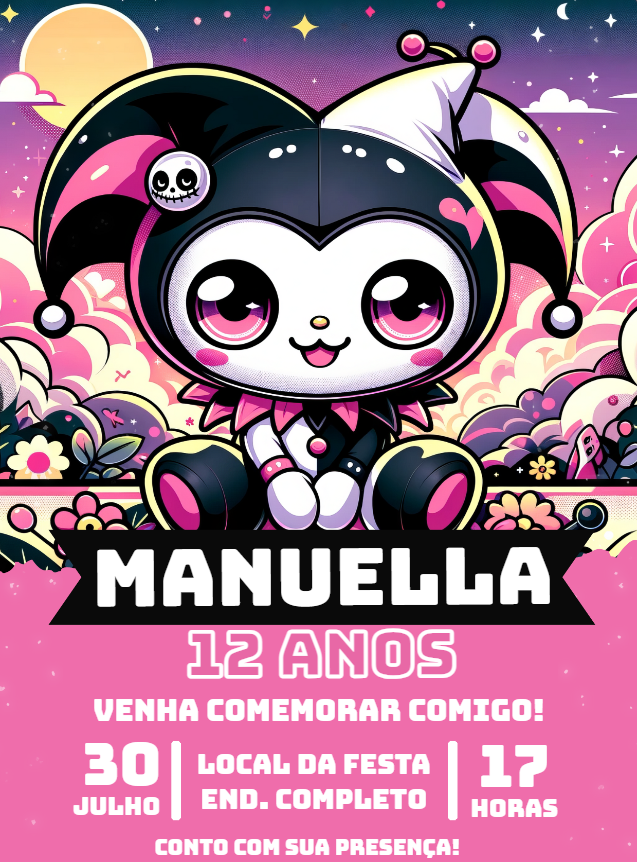 Convite de Aniversário Kuromi Jester para Editar Online Convite de Aniversário Kuromi Jester para Editar Online