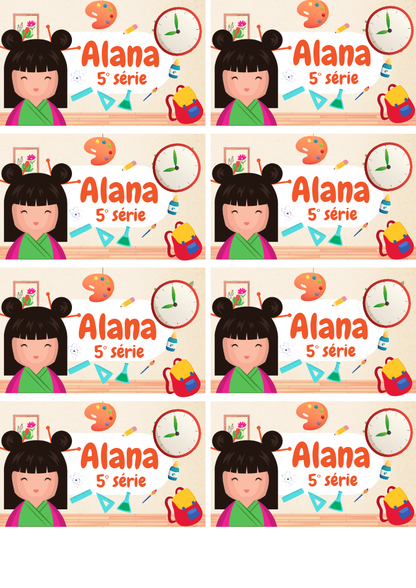 Etiqueta Escolar Menina Japonesa para Editar e Imprimir Etiqueta Escolar Menina Japonesa para Editar e Imprimir