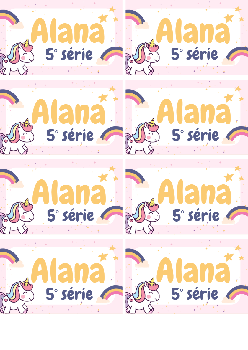 Etiqueta Escolar Unicórnio Fofo para Editar Online Etiqueta Escolar Unicórnio Fofo para Editar Online