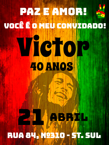 Convite de Aniversário Reggae Bob Marley para Editar Online Convite de Aniversário Reggae Bob Marley para Editar Online
