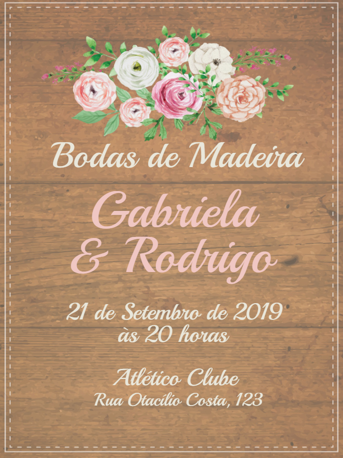 Convite Bodas de Madeira Floral Rústico para Editar Online Convite Bodas de Madeira Floral Rústico para Editar Online