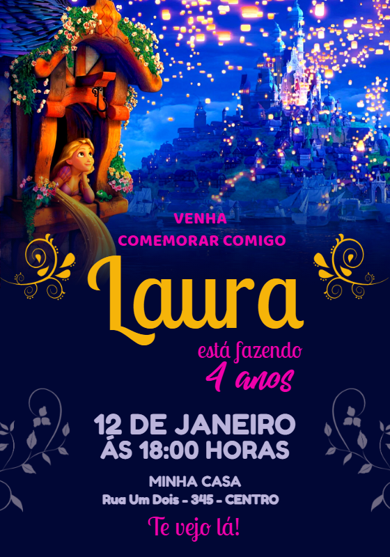 Convite de Aniversário Rapunzel para Editar Online Convite de Aniversário Rapunzel para Editar Online