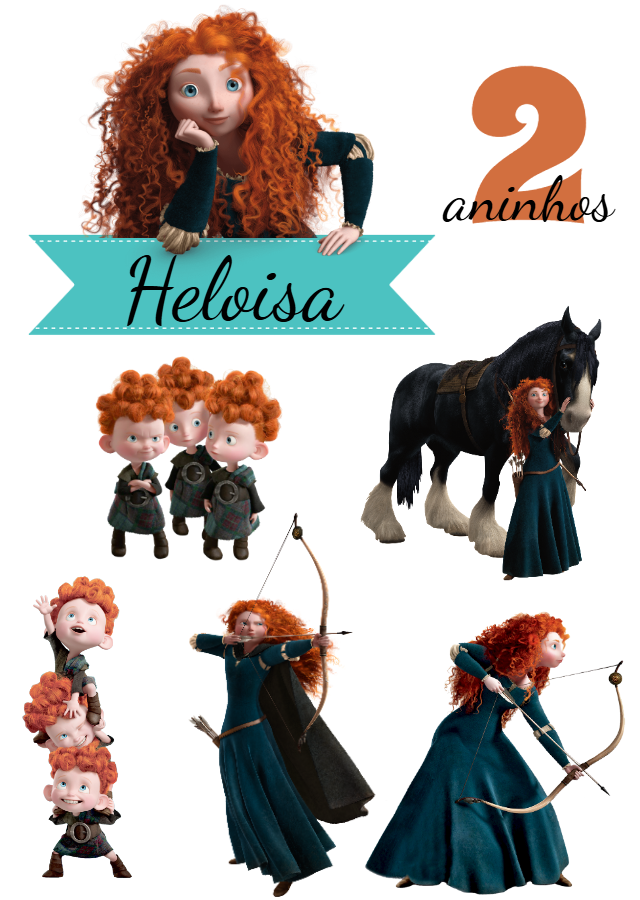 Topo de Bolo Valente Merida com Personagens para Editar Topo de Bolo Valente Merida com Personagens para Editar
