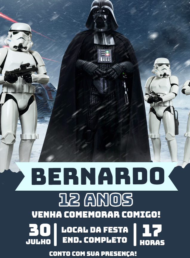 Convite Aniversário Star Wars com Darth Vader para Editar Online Convite Aniversário Star Wars com Darth Vader para Editar Online