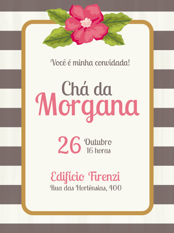 Convite Chá de Panela Floral com Listras para Editar Online Convite Chá de Panela Floral com Listras para Editar Online
