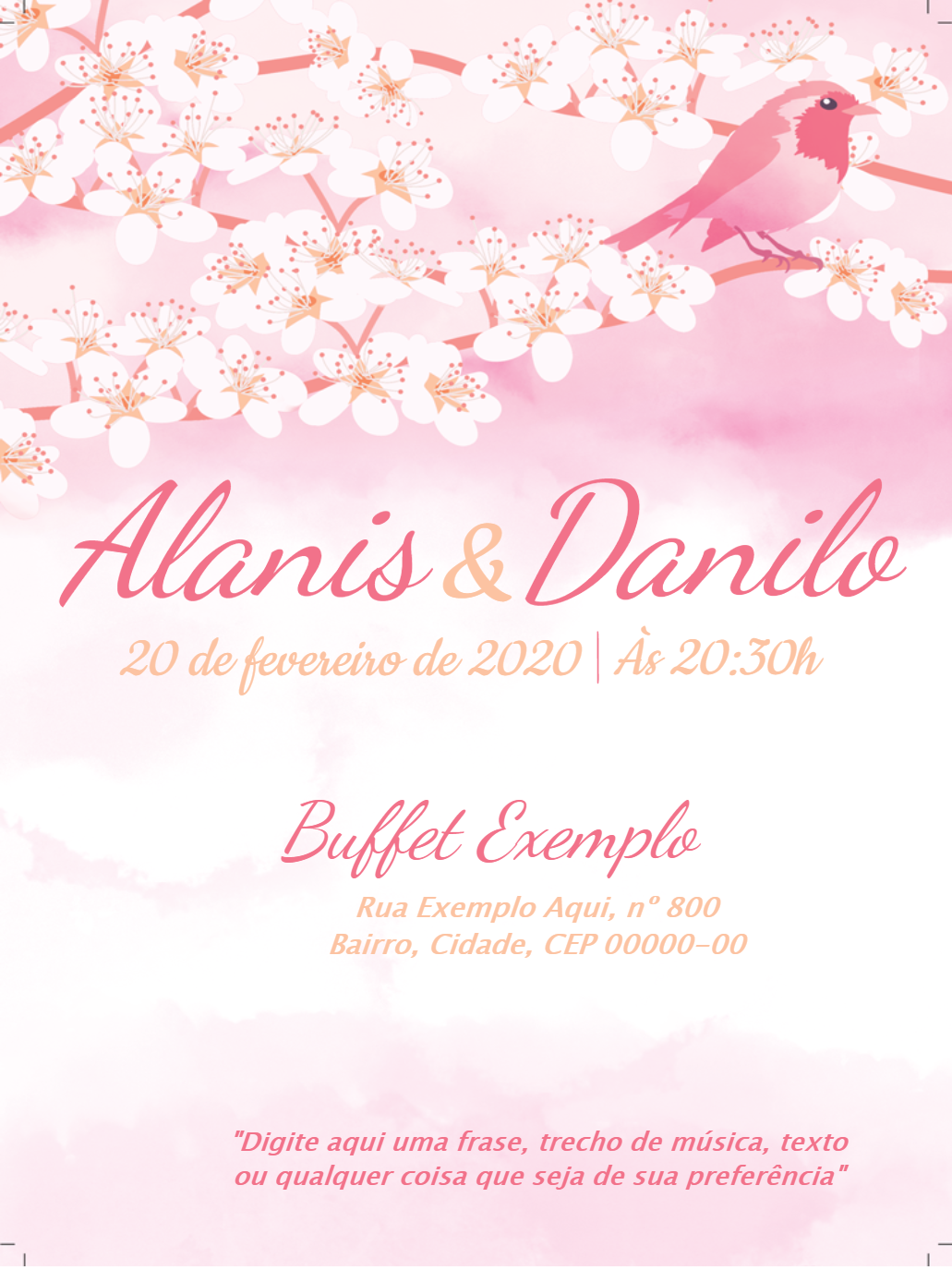 Convite de Casamento Floral com Pássaro para Editar Online Convite de Casamento Floral com Pássaro para Editar Online