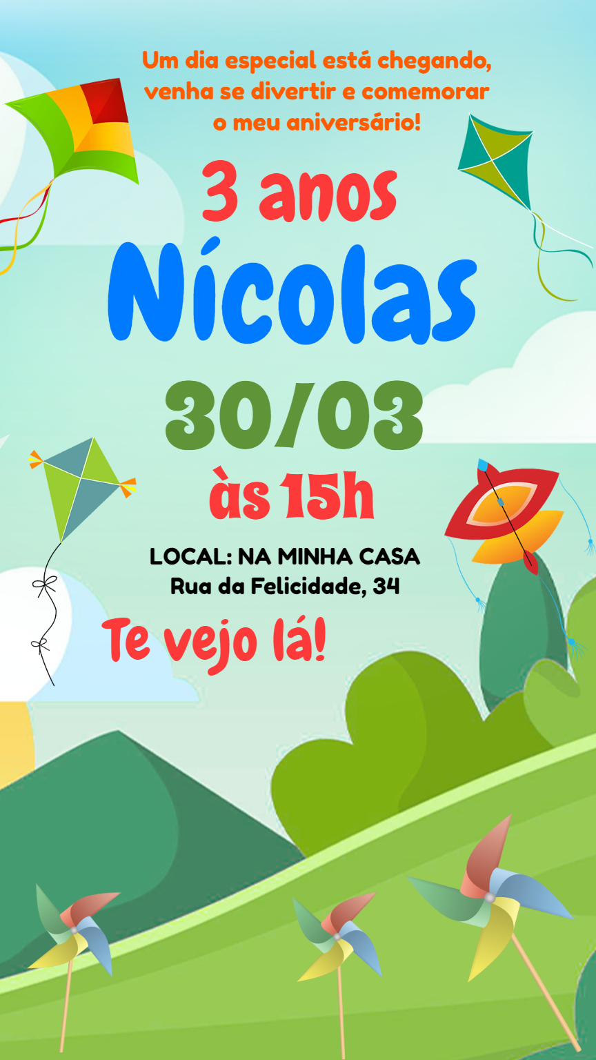 Convite de Aniversário Infantil Pipa para Editar Online Convite de Aniversário Infantil Pipa para Editar Online