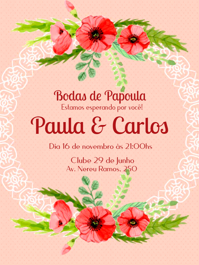 Convite Bodas de Papoula Floral para Editar Online Convite Bodas de Papoula Floral para Editar Online