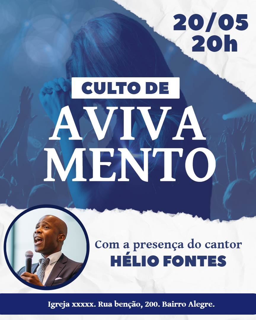 Convite para Culto de Avivamento com Foto para Editar Online Convite para Culto de Avivamento com Foto para Editar Online