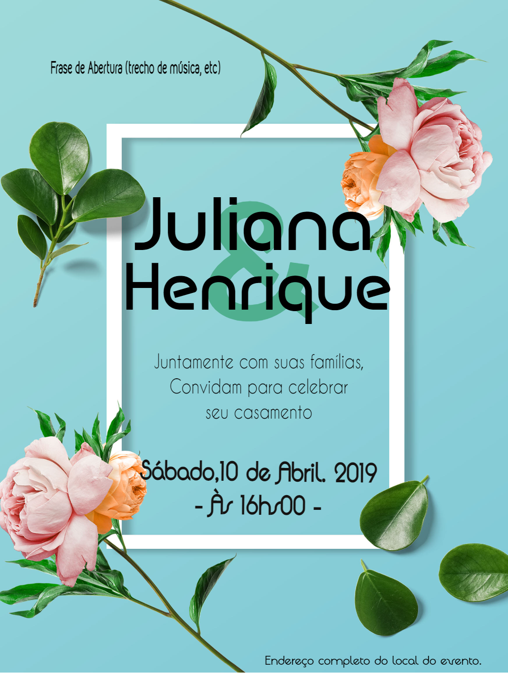 Convite de Casamento Floral Moderno para Editar Online Convite de Casamento Floral Moderno para Editar Online