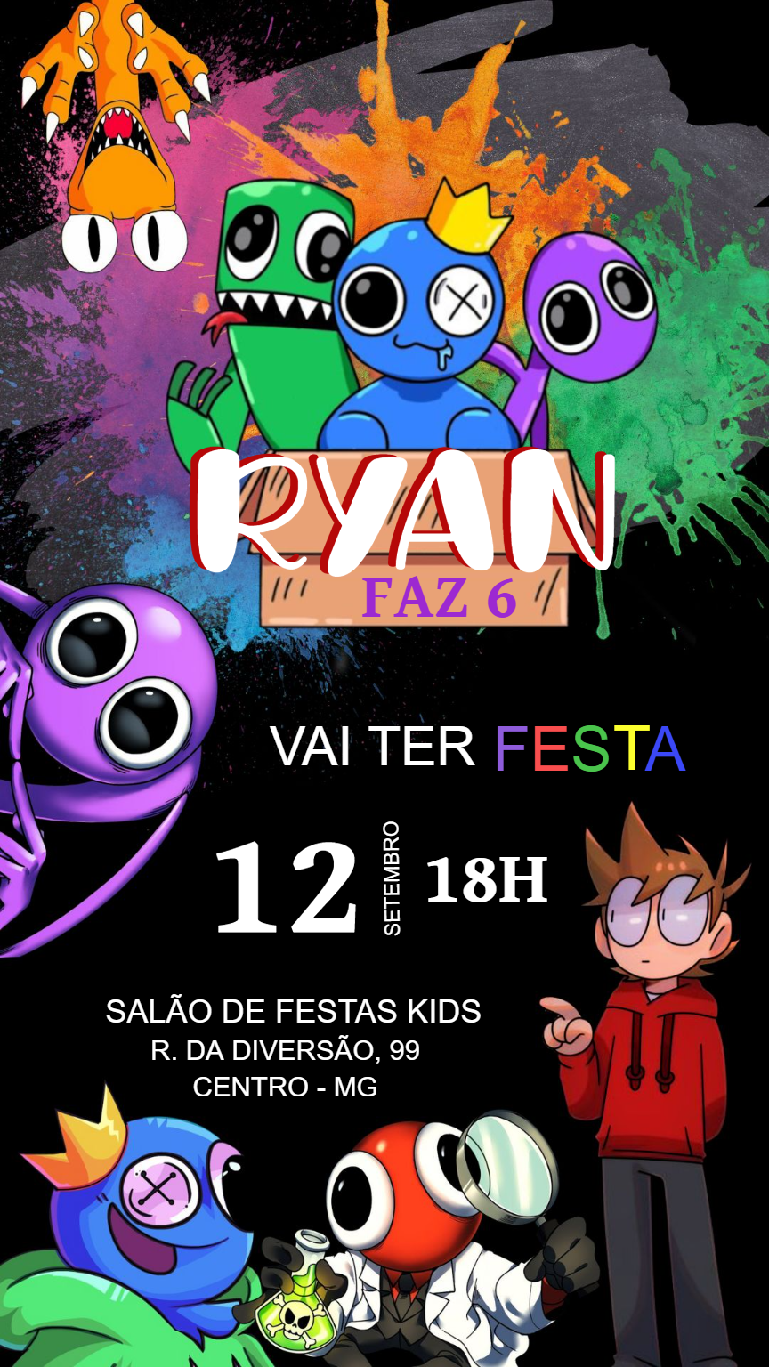 Convite de Aniversário Rainbow Friends para Editar Online Convite de Aniversário Rainbow Friends para Editar Online