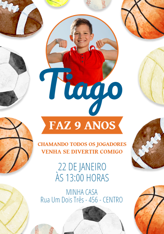 Convite Aniversário Esportes com Foto para Editar Online Convite Aniversário Esportes com Foto para Editar Online