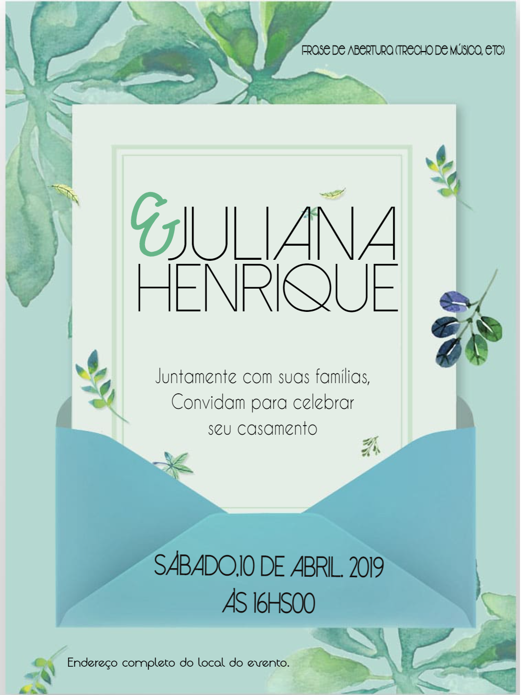 Convite de Casamento Folhagem Aquarela para Editar Online Convite de Casamento Folhagem Aquarela para Editar Online