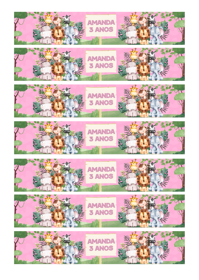 Rótulo de Garrafa Safari Rosa Menina para Editar Online Rótulo de Garrafa Safari Rosa Menina para Editar Online