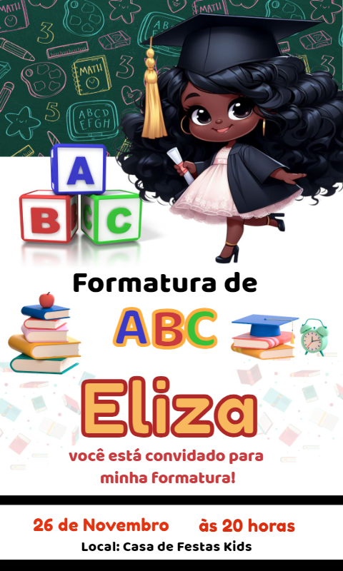 Convite Formatura ABC Menina Negra para Editar Online Convite Formatura ABC Menina Negra para Editar Online