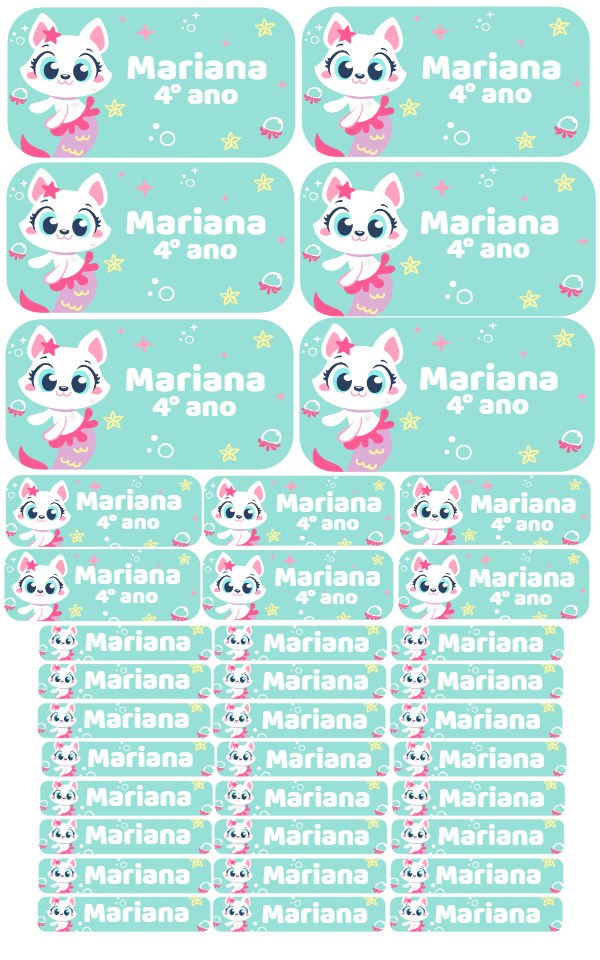 Etiqueta Escolar Gatinha Sereia para Editar Online Etiqueta Escolar Gatinha Sereia para Editar Online