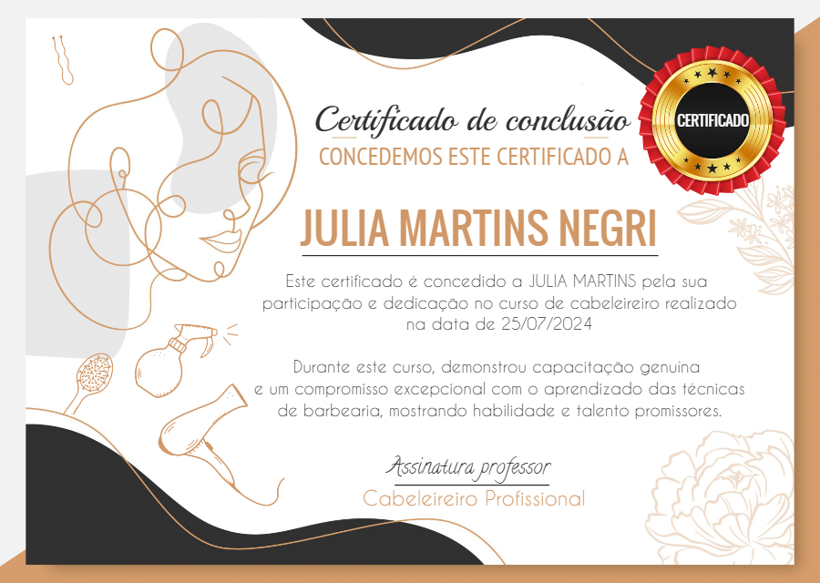 Certificado de Cabeleireira Salão de Beleza para Editar Online Certificado de Cabeleireira Salão de Beleza para Editar Online