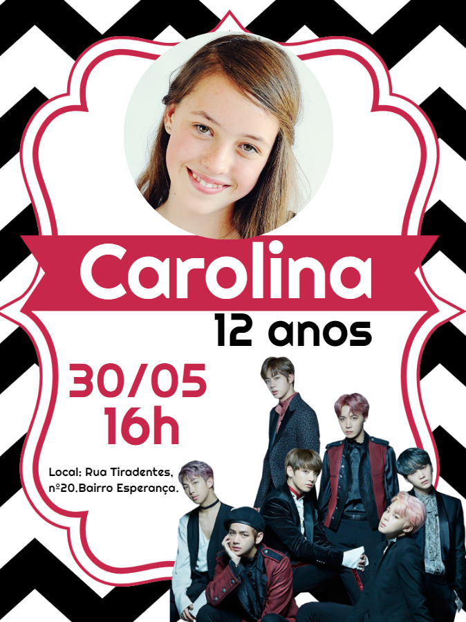 Convite Aniversário BTS com Foto para Editar Online Convite Aniversário BTS com Foto para Editar Online