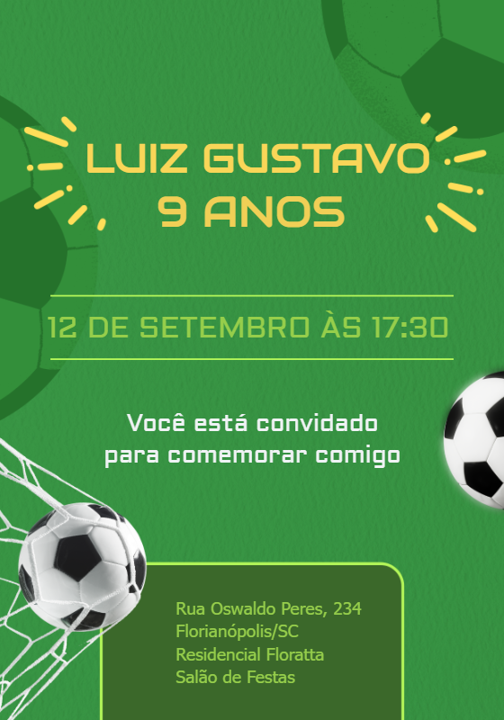 Convite de Aniversário Futebol com Bola na Rede para Editar