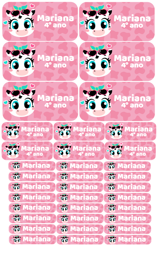 Etiqueta Escolar de Vaquinha Fofa Editável Online para Imprimir