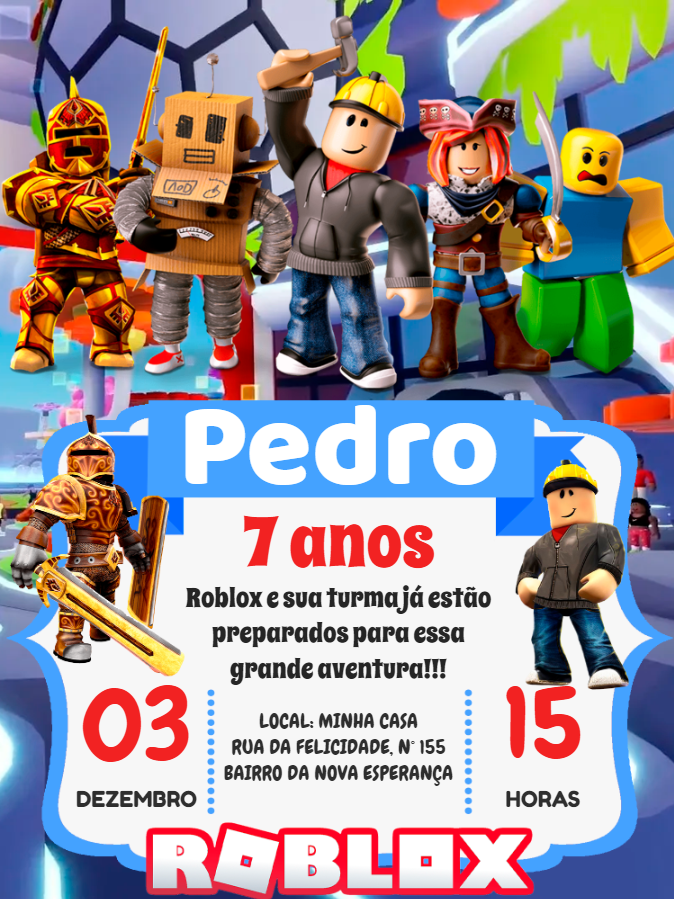 Convite de Aniversário Roblox com Personagens para Editar Online Convite de Aniversário Roblox com Personagens para Editar Online
