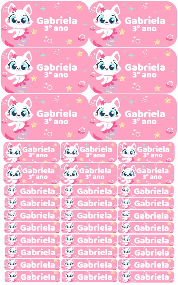 Etiqueta Escolar Gatinha Sereia para Editar e Imprimir Etiqueta Escolar Gatinha Sereia para Editar e Imprimir