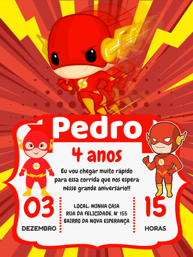 Convite de Aniversário Flash do Super-Herói para Editar Online Convite de Aniversário Flash do Super-Herói para Editar Online