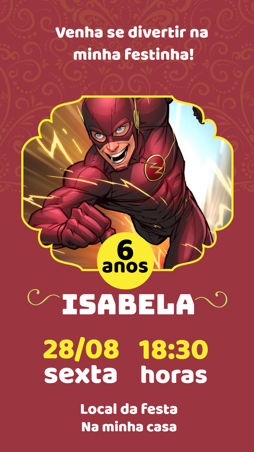 Convite de Aniversário The Flash para Editar Online Convite de Aniversário The Flash para Editar Online