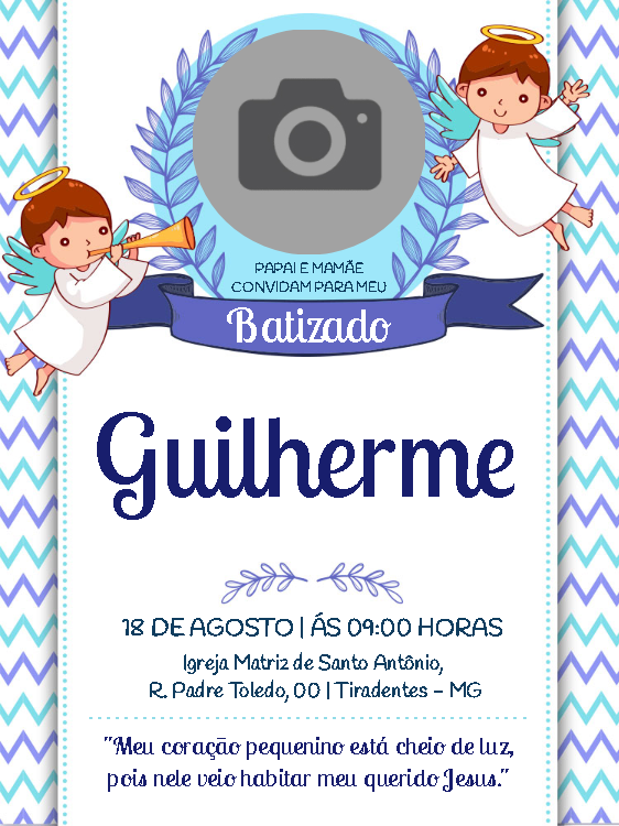 Convite de Batizado Anjinhos com Foto para Editar Online Convite de Batizado Anjinhos com Foto para Editar Online
