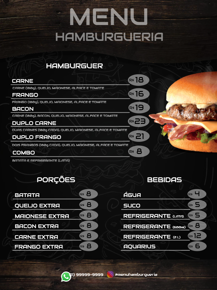 Cardápio de Hamburgueria Moderno para Editar Online Cardápio de Hamburgueria Moderno para Editar Online