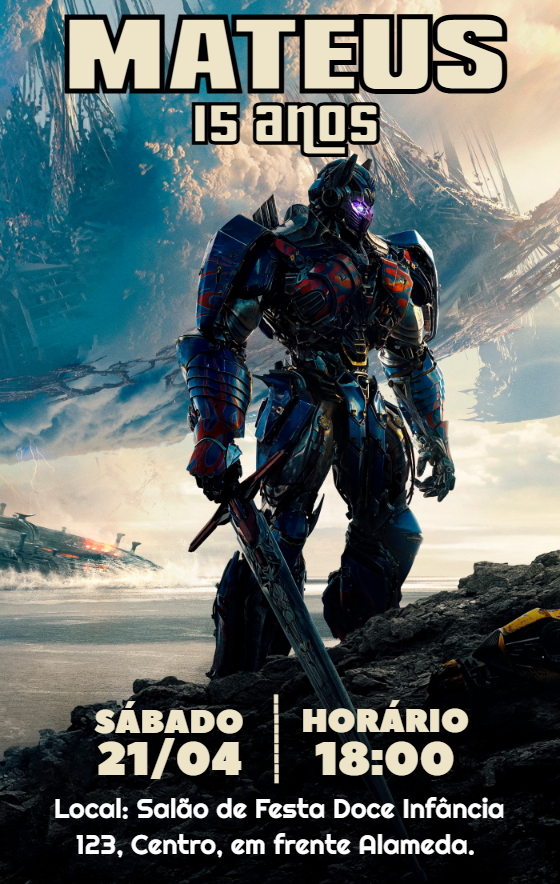 Convite Aniversário Transformers Optimus Prime para Editar Convite Aniversário Transformers Optimus Prime para Editar