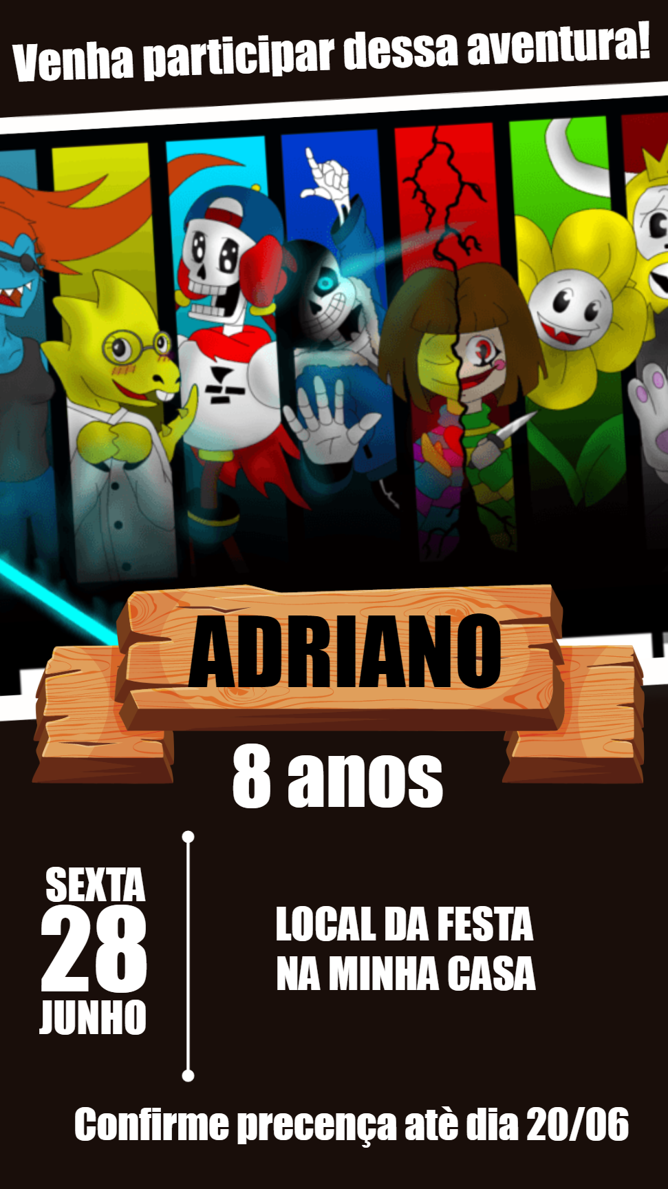 Convite de Aniversário Undertale com Personagens para Editar Online Convite de Aniversário Undertale com Personagens para Editar Online
