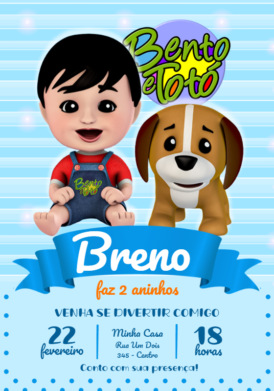 Convite de Aniversário Bento e Totó Azul para Editar Online Convite de Aniversário Bento e Totó Azul para Editar Online