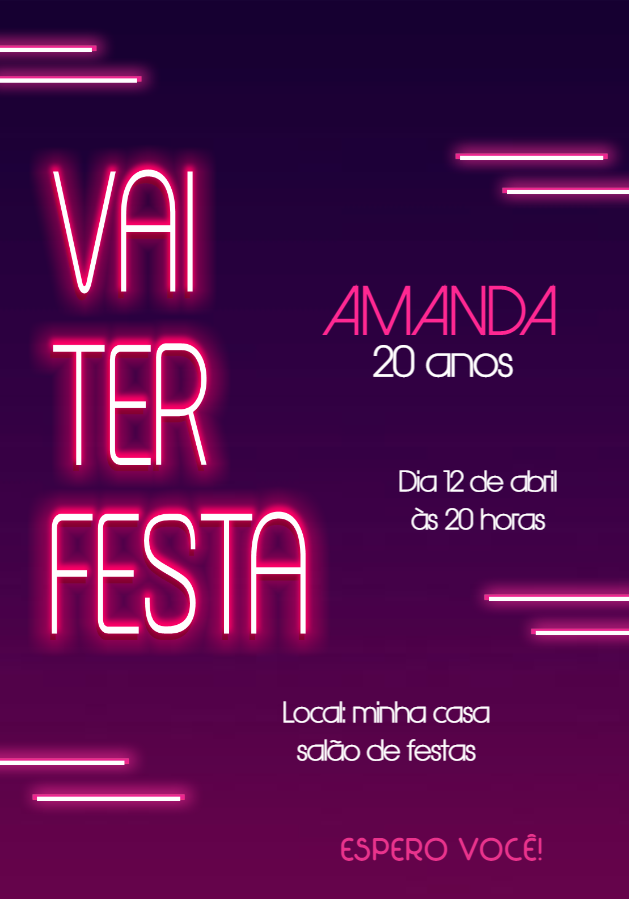 Convite Aniversário Neon Vai ter Festa para Editar Online Convite Aniversário Neon Vai ter Festa para Editar Online