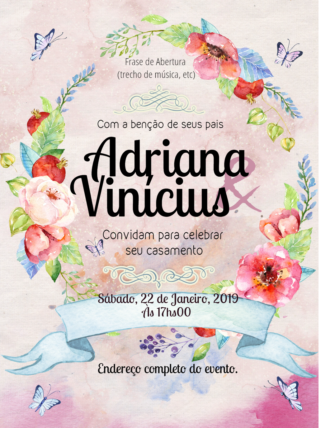 Convite de Casamento Floral Aquarela para Editar Online Convite de Casamento Floral Aquarela para Editar Online