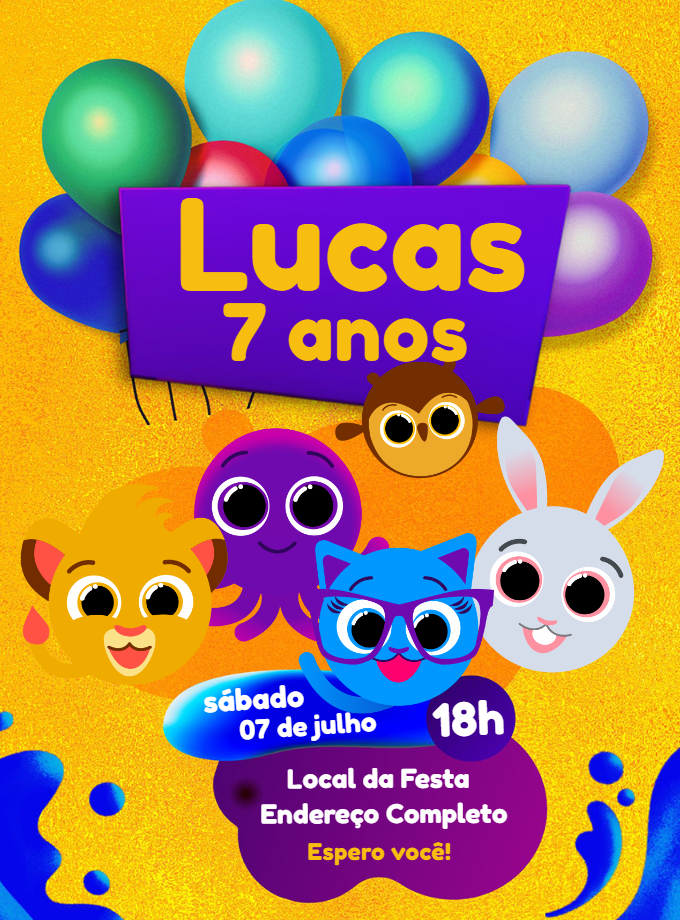 Convite de Aniversário Bolofofos com Personagens para Editar Convite de Aniversário Bolofofos com Personagens para Editar