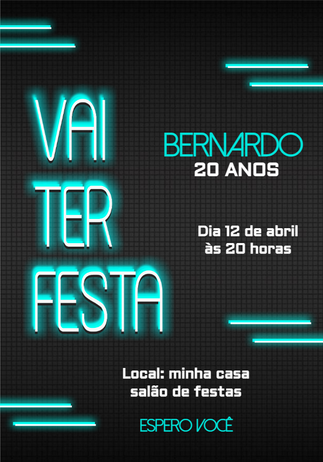 Convite de Aniversário Neon para Editar Online Convite de Aniversário Neon para Editar Online