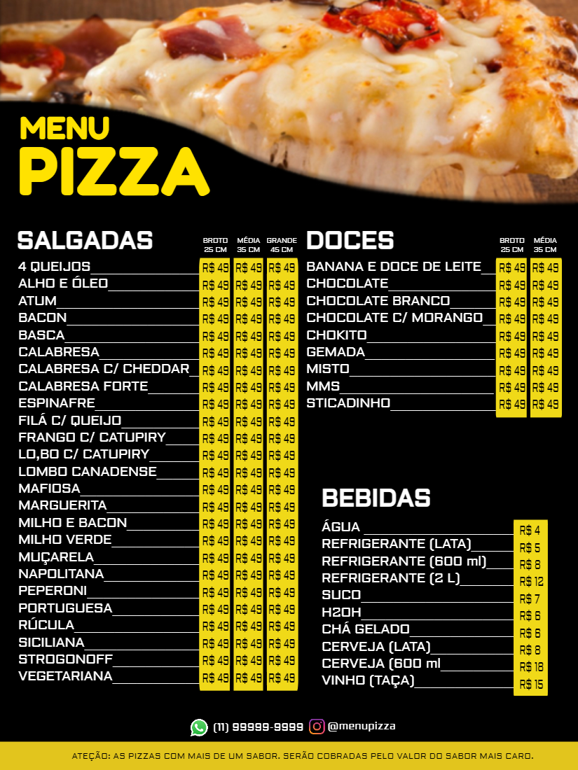 Cardápio de Pizzaria Moderno e Amarelo para Editar Online Cardápio de Pizzaria Moderno e Amarelo para Editar Online