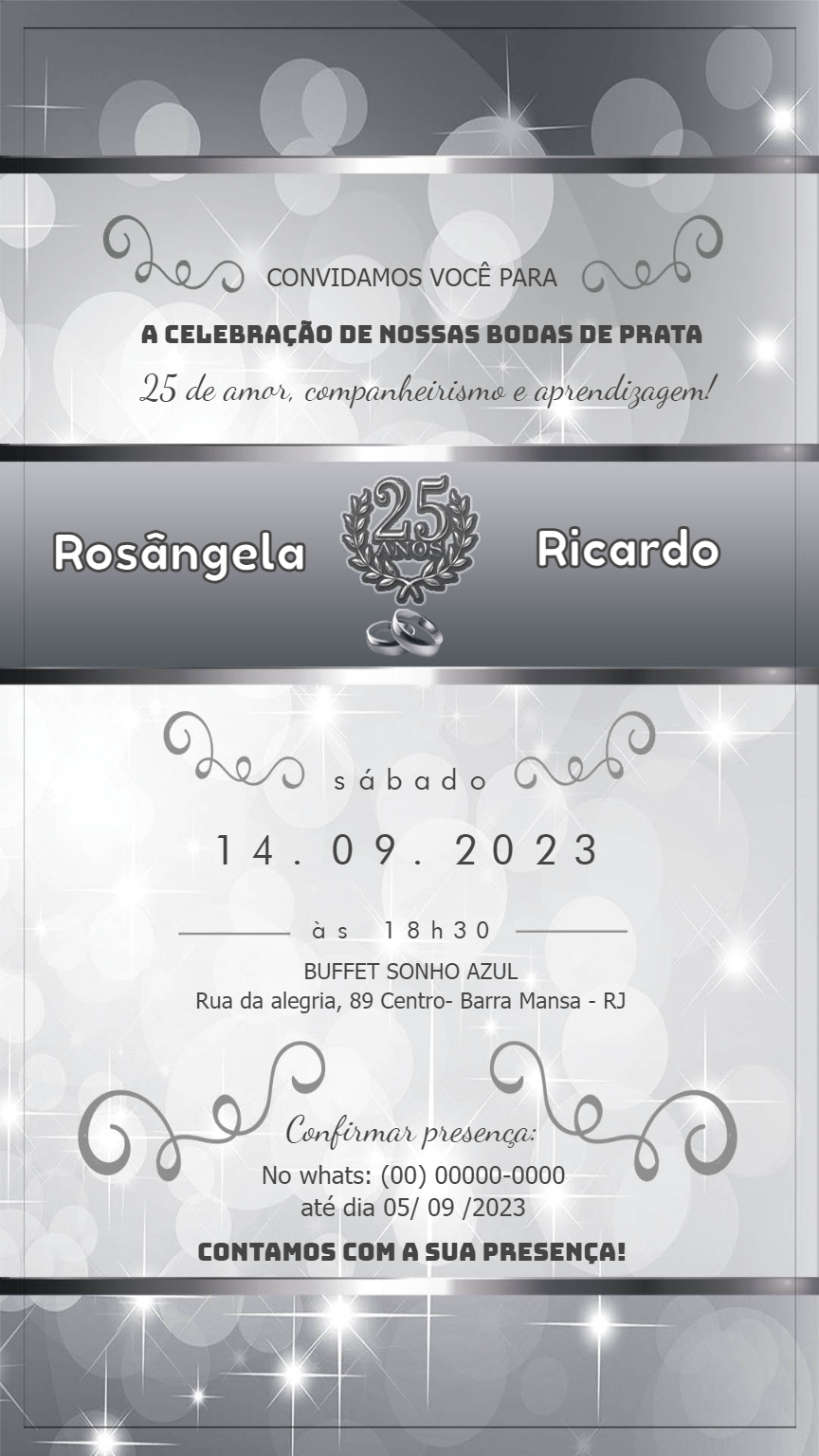 Convite de Bodas de Prata Elegante para Editar Online Convite de Bodas de Prata Elegante para Editar Online