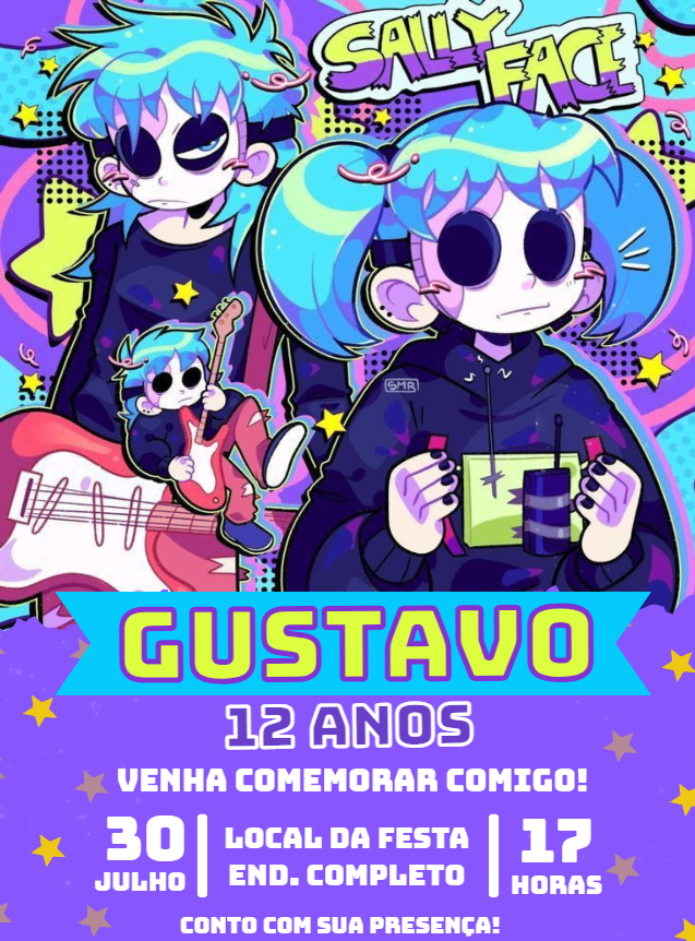 Convite de Aniversário Sally Face com Personagens para Editar Convite de Aniversário Sally Face com Personagens para Editar