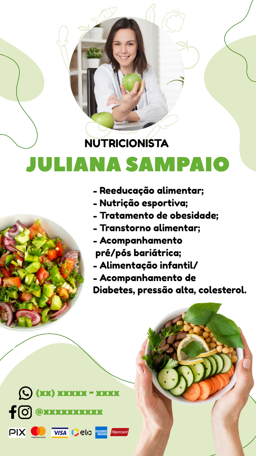 Cartão de Visita Digital Nutricionista para Editar Online Cartão de Visita Digital Nutricionista para Editar Online